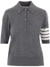 Thom Browne Short-sleeve Virgin-wool Polo Shirt In Gray