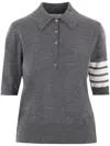 Thom Browne Short-sleeve Virgin-wool Polo Shirt In Gray