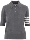 Thom Browne Freshly Cut Wool Knitted Polo Shirt In Gray