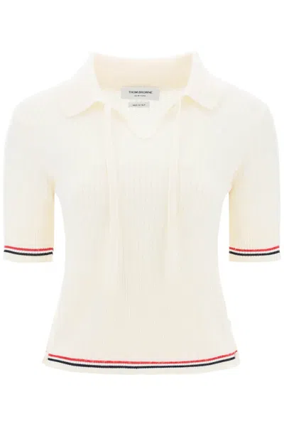 Thom Browne Wool Polo Shirt With Rwb Stripe In White
