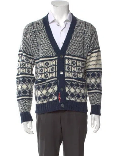 Pre-owned Thom Browne Wool Printed Cardigan In Blue