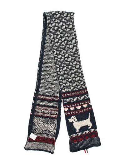 Pre-owned Thom Browne Wool Printed Scarf In Blue