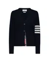 Thom Browne Wool Relaxed 4-bar V-neck Cardigan In Blue