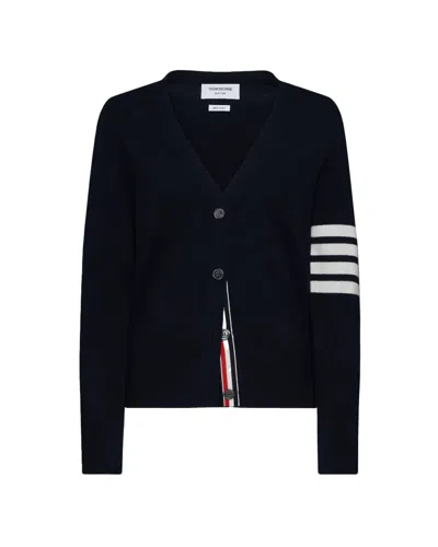 Thom Browne Wool Relaxed 4-bar V-neck Cardigan In Blue