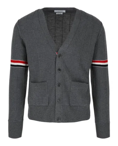 THOM BROWNE WOOL RELAXED V-NECK ARMBAND CARDIGAN