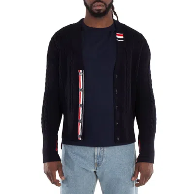 Thom Browne Wool Relaxed V-neck Cable Cardigan In Multi