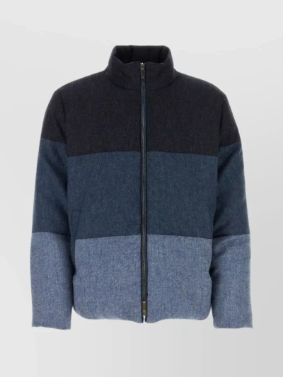 THOM BROWNE WOOL REVERSIBLE DOWN JACKET WITH STRIPED COLLAR