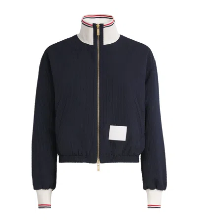 Thom Browne Wool Seersucker Track Jacket In Black