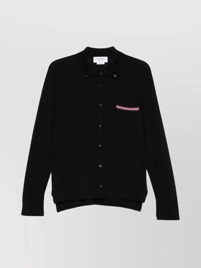 Thom Browne Wool Shirt With Long Sleeves And Striped Detail In Black