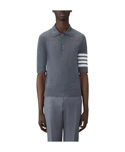 Thom Browne Four-stripe Short-sleeve Polo Shirt In Gray