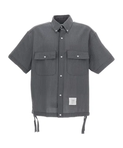 Thom Browne Wool Short-sleeved Sports Shirt In Gray