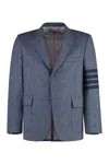 Thom Browne Unstructured Straight Fit Sewed In 4bar In Solid Donegal Tweed In Light Blue