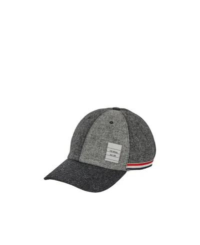 Thom Browne Wool Spliced Baseball Cap In Black