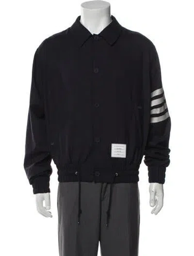 Pre-owned Thom Browne Wool Striped Bomber Jacket In Blue