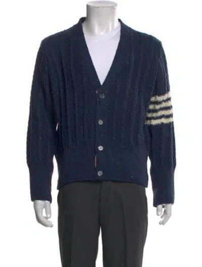 Pre-owned Thom Browne Wool Striped Cardigan In Blue