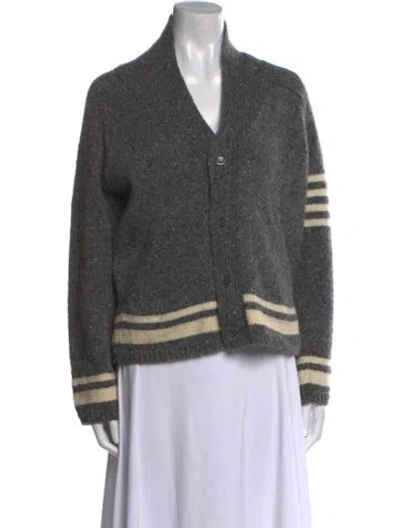 Pre-owned Thom Browne Wool Striped Cardigan In Gray
