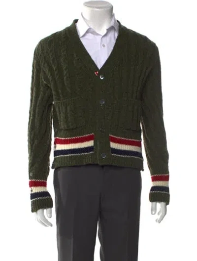 Pre-owned Thom Browne Wool Striped Cardigan In Green