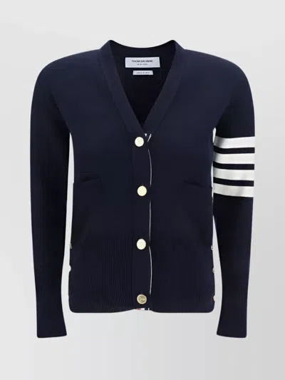 Thom Browne Wool Striped Sleeve V-neck Cardigan In Blue