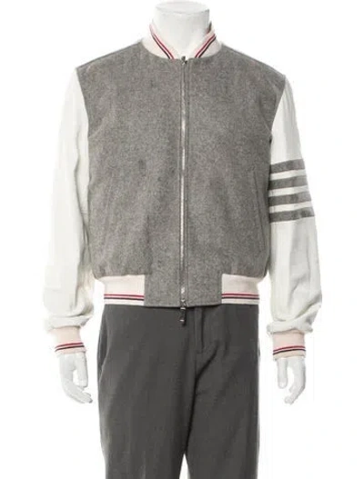 Pre-owned Thom Browne Wool Striped Varsity Jacket In Gray