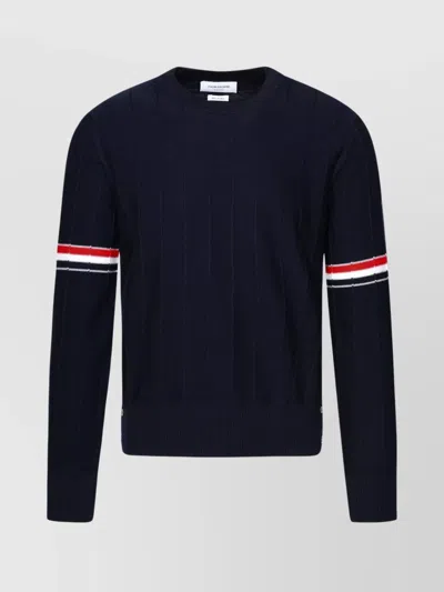 Thom Browne Wool Sweater Button Cuffs Striped Ribbed In Blue