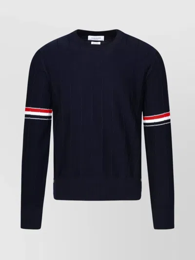 THOM BROWNE WOOL SWEATER BUTTON CUFFS STRIPED RIBBED