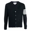 Thom Browne Milano Stitch V Neck Cardigan With 4 Bar In Fine Merino Wool Clothing