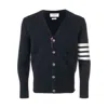 Thom Browne Milano Stitch V Neck Cardigan With 4 Bar In Fine Merino Wool Clothing In Blue