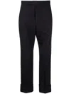 Thom Browne Cropped Black Wool Suit Pants With Gold Anchor Buttons