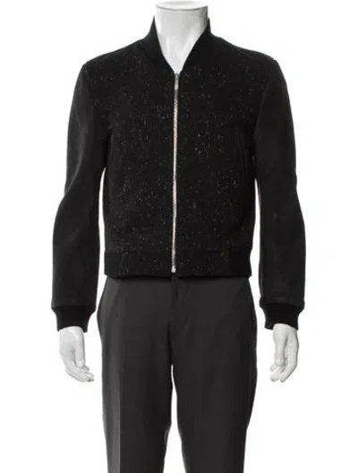 Pre-owned Thom Browne Wool Tweed Pattern Bomber Jacket In Black