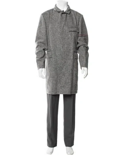 Pre-owned Thom Browne Wool Tweed Pattern Coat In Gray