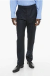 THOM BROWNE WOOL TWILL PANTS WITH GOLDEN DETAILS