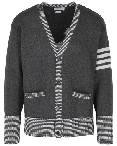 Thom Browne Wool V-neck Cardigan In Grey