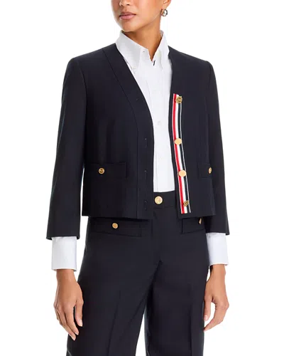Thom Browne Wool V Neck Cardigan Jacket In Blue