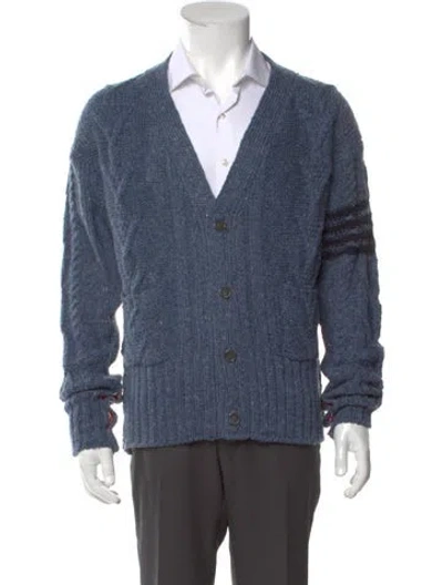 Pre-owned Thom Browne Wool V-neck Cardigan In Blue