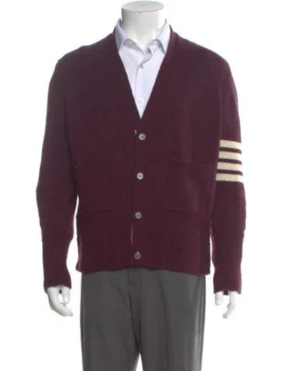 Pre-owned Thom Browne Wool V-neck Cardigan In Burgundy
