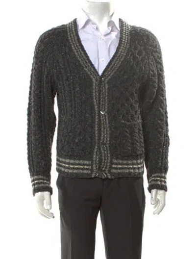Pre-owned Thom Browne Wool V-neck Cardigan In Gray
