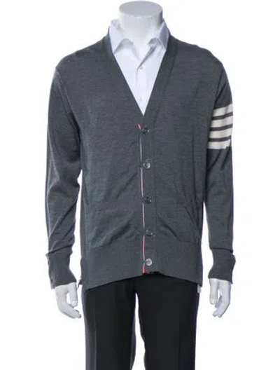 Pre-owned Thom Browne Wool V-neck Cardigan In Gray