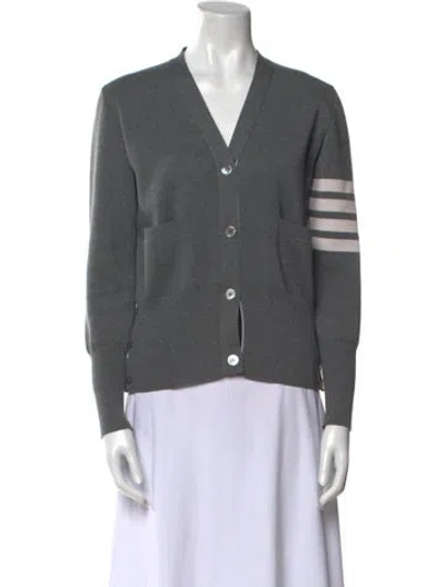 Pre-owned Thom Browne Wool V-neck Cardigan In Gray