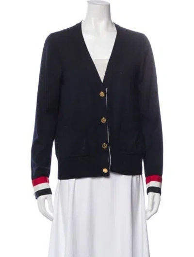 Pre-owned Thom Browne Wool V-neck Sweater In Black