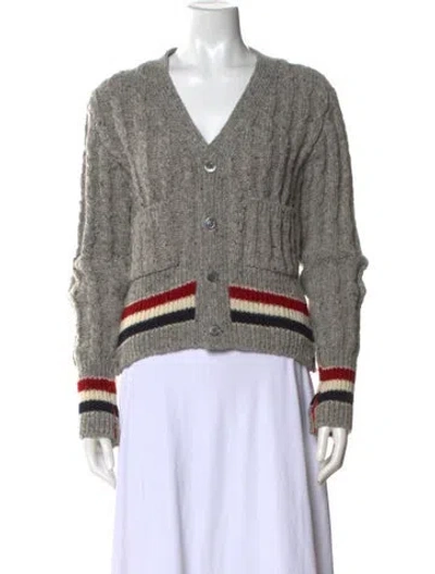 Pre-owned Thom Browne Wool V-neck Sweater In Gray