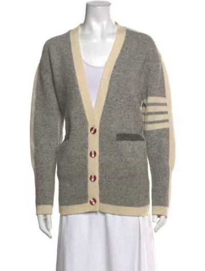 Pre-owned Thom Browne Wool V-neck Sweater In Grey