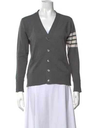Pre-owned Thom Browne Wool V-neck Sweater In Grey