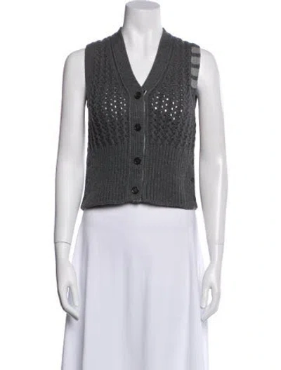 Pre-owned Thom Browne Wool V-neck Sweater W/ Tags In Gray
