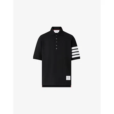 Thom Browne X Asics X Asics Mens Black/white Brand-patch Striped-sleeve Cotton-piqué Polo Shirt