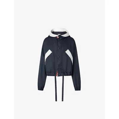 Thom Browne X Asics X Asics Mens Navy Hooded Cropped Cotton Parka Jacket In Blue