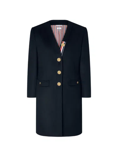 Thom Browne Zibeline Cardigan Coat In Blue
