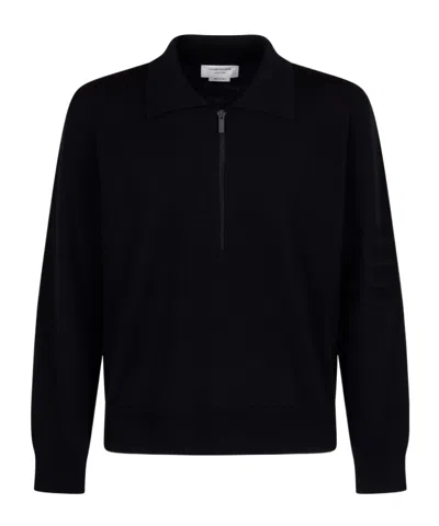Thom Browne Zip Collar Knitted Sweater In Black
