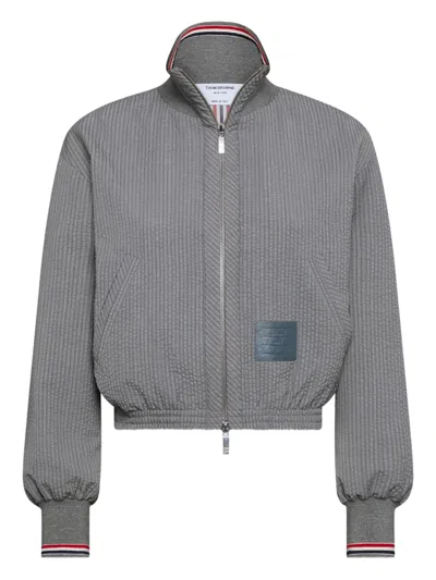 Thom Browne Zip-fastening Patch-detailed Jacket In Gray
