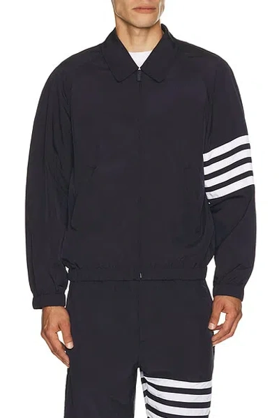 Thom Browne Zip Front Raglan Coach Jacket In Blue