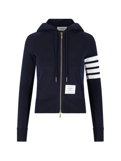 Thom Browne Zip-up Hoodie With Four-bar Detail In Blue